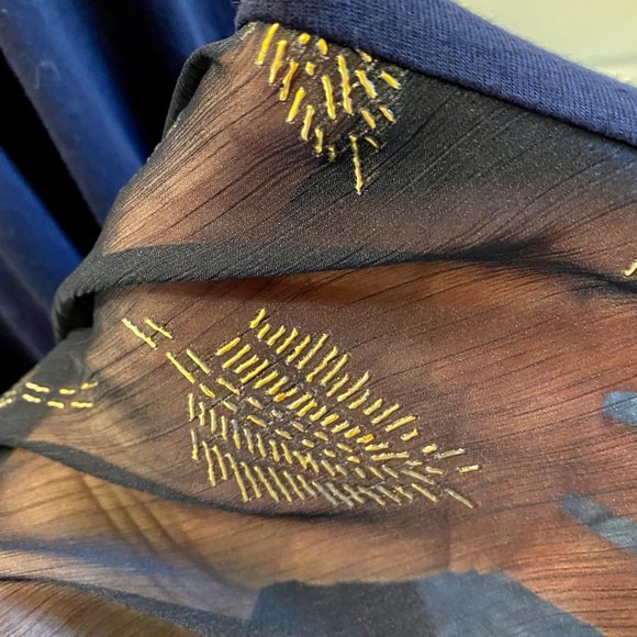 LAVANYA 3X Navy Rayon knit Hi-Lo Duster w/Luxurious embroidered chiffon panel - Picture 5 of 9